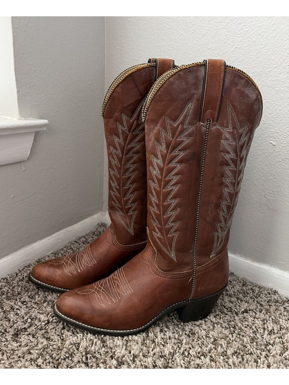Vintage Texas Brand Cowboy Boots Women’s 8M Brown Leather Made in USA Western